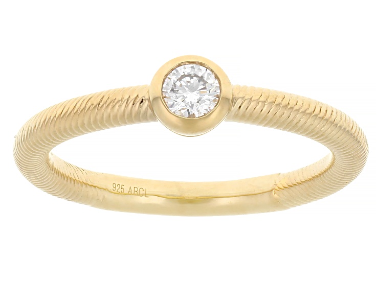 Round White Lab-Grown Diamond F-G SI 14K Yellow Gold Over Sterling Silver Ring 0.15ct