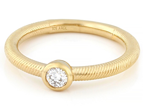 Round White Lab-Grown Diamond F-G SI 14K Yellow Gold Over Sterling Silver Ring 0.15ct