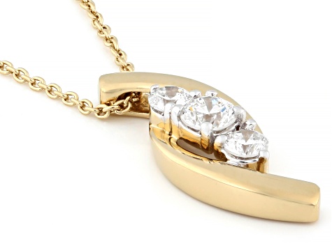 Round White Lab-Grown Diamond F-G VS 14K Yellow Gold Over Sterling Silver Pendant With Chain 0.50ctw