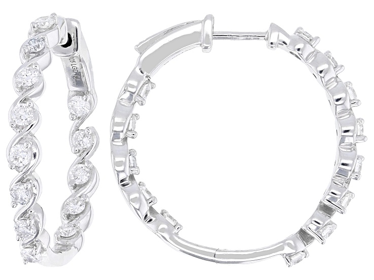Round White Lab-Grown Diamond G-H VS Rhodium Over Sterling Silver Inside-Out Hoop Earrings 1.00ctw