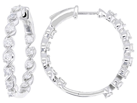 Round White Lab-Grown Diamond G-H VS Rhodium Over Sterling Silver Inside-Out Hoop Earrings 1.00ctw