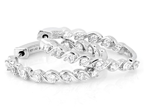 Round White Lab-Grown Diamond G-H VS Rhodium Over Sterling Silver Inside-Out Hoop Earrings 1.00ctw