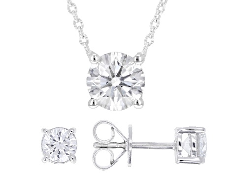 Round Lab-Grown Diamond G-H VS Rhodium Over Silver Solitaire Necklace and Stud Earrings 2.25ctw