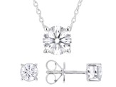 Round Lab-Grown Diamond G-H VS Rhodium Over Silver Solitaire Necklace and Stud Earrings 2.25ctw