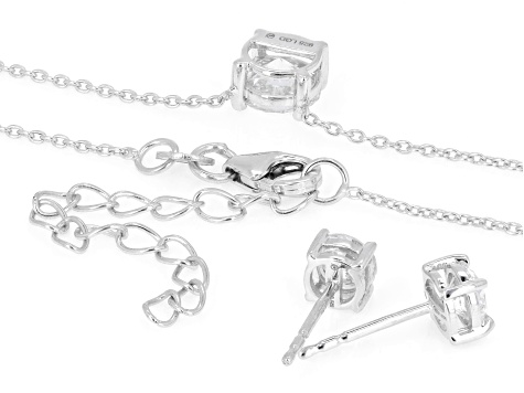 Round Lab-Grown Diamond G-H VS Rhodium Over Silver Solitaire Necklace and Stud Earrings 2.25ctw