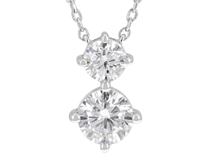 Round White Lab-Grown Diamond G-H VS Rhodium Over Sterling Silver 2-Stone Necklace 1.35ctw