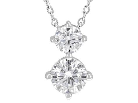 Round White Lab-Grown Diamond G-H VS Rhodium Over Sterling Silver 2-Stone Necklace 1.35ctw