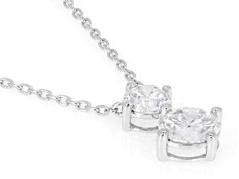 Round White Lab-Grown Diamond G-H VS Rhodium Over Sterling Silver 2-Stone Necklace 1.35ctw