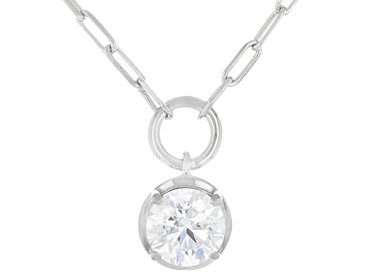 Round White Lab-Grown Diamond G-H VS Rhodium Over Sterling Silver Solitaire Y Necklace 1.15ct