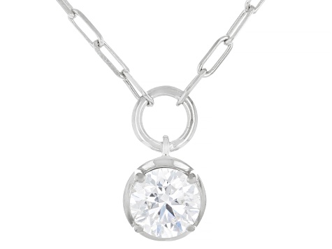 Round White Lab-Grown Diamond G-H VS Rhodium Over Sterling Silver Solitaire Y Necklace 1.15ct