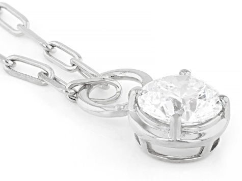 Round White Lab-Grown Diamond G-H VS Rhodium Over Sterling Silver Solitaire Y Necklace 1.15ct