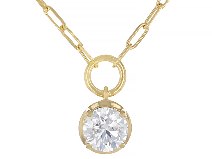 Round White Lab-Grown Diamond G-H VS 14K Yellow Gold Over Sterling Silver Solitaire Necklace 1.15ct