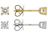 Round Lab-Grown Diamond G-H VS Rhodium and 14K YG Over Silver Solitaire Stud Earrings 2 Pairs .50ctw