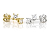 Round Lab-Grown Diamond G-H VS Rhodium and 14K YG Over Silver Solitaire Stud Earrings 2 Pairs .50ctw