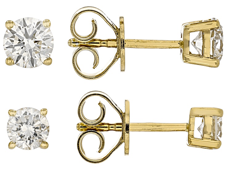 Lab-Grown Diamond G-H VS 14K Yellow Gold Over Silver Solitaire Stud Earrings 2 Pairs 1.50ctw