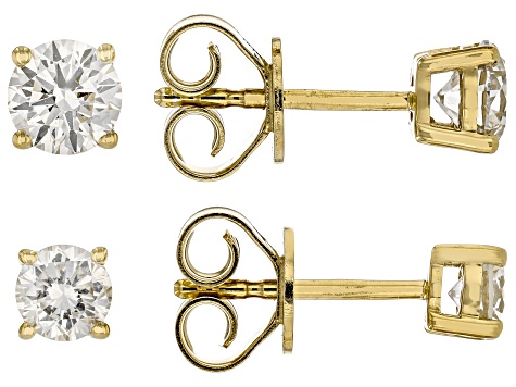 Lab-Grown Diamond G-H VS 14K Yellow Gold Over Silver Solitaire Stud Earrings 2 Pairs 1.50ctw