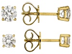 Lab-Grown Diamond G-H VS 14K Yellow Gold Over Silver Solitaire Stud Earrings 2 Pairs 1.50ctw