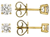 Lab-Grown Diamond G-H VS 14K Yellow Gold Over Silver Solitaire Stud Earrings 2 Pairs 1.50ctw