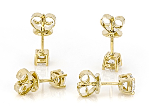 Lab-Grown Diamond G-H VS 14K Yellow Gold Over Silver Solitaire Stud Earrings 2 Pairs 1.50ctw