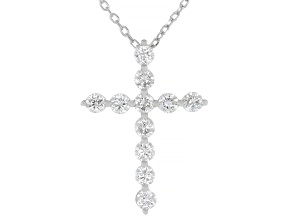 Round Lab-Grown Diamond G-H VS Rhodium Over Sterling Silver Cross Pendant With Chain 0.75ctw