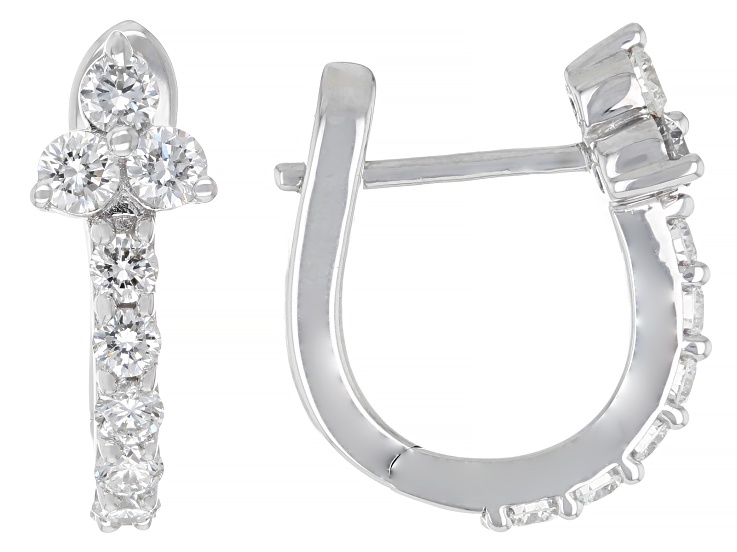 Round White Lab-Grown Diamond G-H VS Rhodium Over Sterling Silver Huggie Earrings 1.00ctw