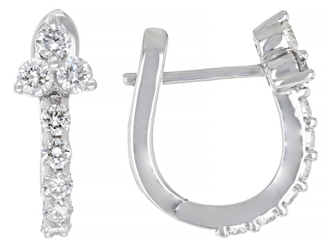 Round White Lab-Grown Diamond G-H VS Rhodium Over Sterling Silver Huggie Earrings 1.00ctw