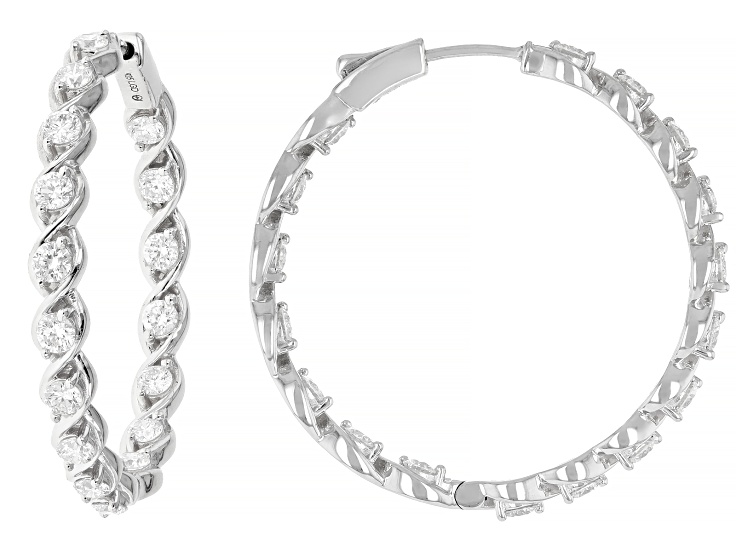 Round White Lab-Grown Diamond G-H VS Rhodium Over Sterling Silver Inside-Out Hoop Earrings 2.00ctw