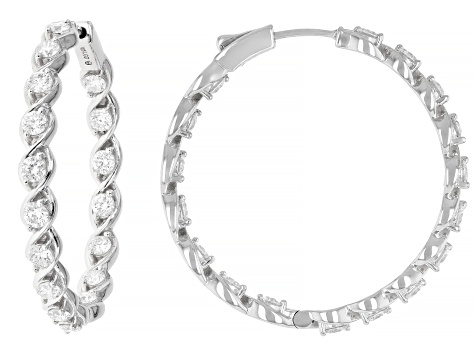 Round White Lab-Grown Diamond G-H VS Rhodium Over Sterling Silver Inside-Out Hoop Earrings 2.00ctw