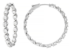 Round White Lab-Grown Diamond G-H VS Rhodium Over Sterling Silver Inside-Out Hoop Earrings 2.00ctw