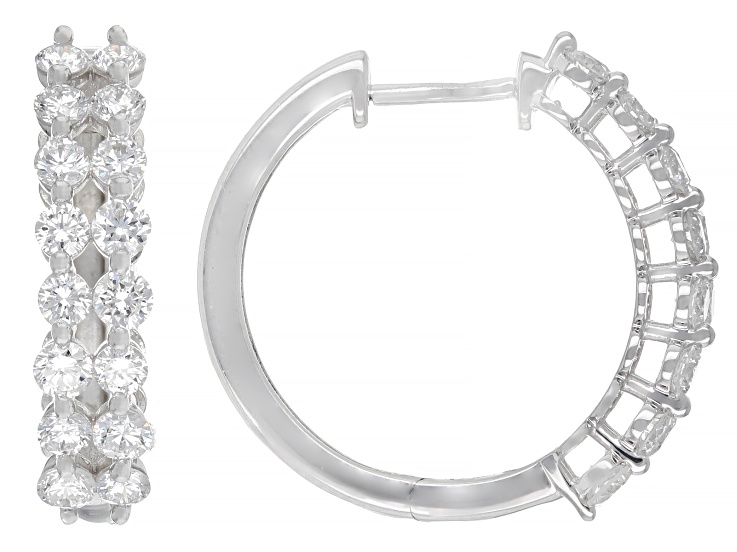 Round White Lab-Grown Diamond G-H VS Rhodium Over Sterling Silver Hoop Earrings 1.45ctw