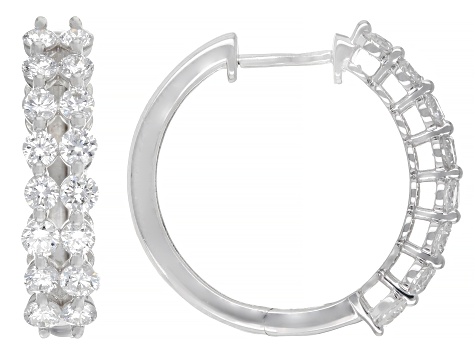 Round White Lab-Grown Diamond G-H VS Rhodium Over Sterling Silver Hoop Earrings 1.45ctw
