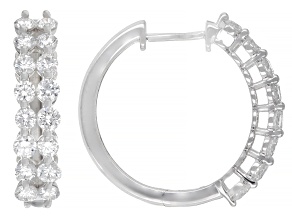 Round White Lab-Grown Diamond G-H VS Rhodium Over Sterling Silver Hoop Earrings 1.45ctw