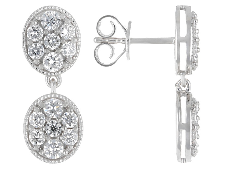 Round White Lab-Grown Diamond G-H VS Rhodium Over Sterling Silver Earrings 1.40ctw