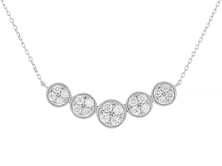 Round White Lab-Grown Diamond G-H VS Rhodium Over Sterling Silver Station Necklace 1.00ctw