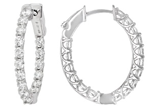 Round White Lab-Grown Diamond G-H VS Rhodium Over Sterling Silver Hoop Earrings 2.00ctw