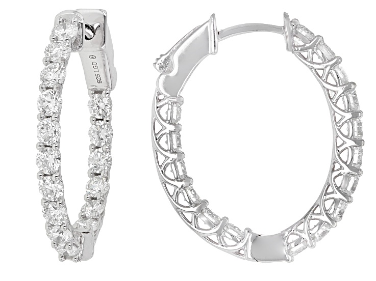 Round White Lab-Grown Diamond G-H VS Rhodium Over Sterling Silver Hoop Earrings 2.00ctw