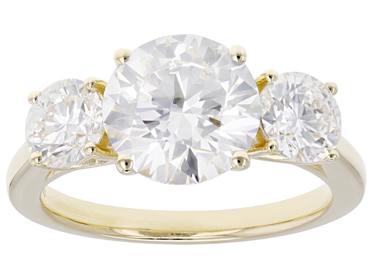 Certified White Lab-Grown Diamond E-F VS2 14K Yellow Gold 3-Stone Ring 4.00ctw