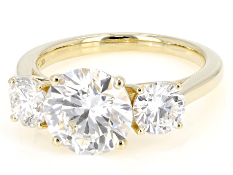 Certified White Lab-Grown Diamond E-F VS2 14K Yellow Gold 3-Stone Ring 4.00ctw