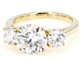 Certified White Lab-Grown Diamond E-F VS2 14K Yellow Gold 3-Stone Ring 4.00ctw