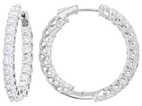 Round White Lab-Grown Diamond H SI Platinum Over Sterling Silver Hoop Earrings 3.00ctw