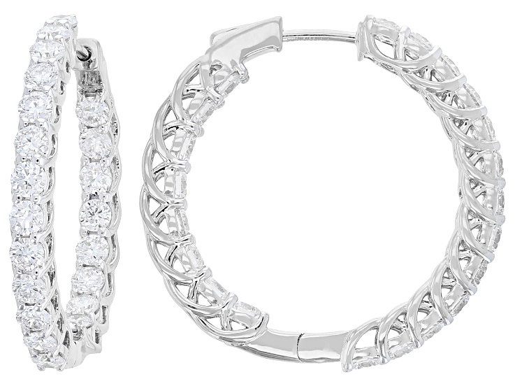 Round White Lab-Grown Diamond H SI Platinum Over Sterling Silver Hoop Earrings 3.00ctw
