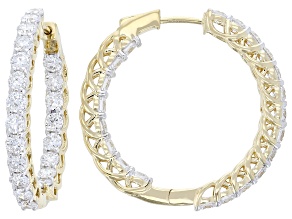 Round White Lab-Grown Diamond H SI 14K Yellow Gold Over Sterling Silver Hoop Earrings 3.00ctw