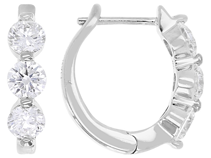 Round White Lab-Grown Diamond H SI Rhodium Over Sterling Silver Huggie Earrings 1.50ctw