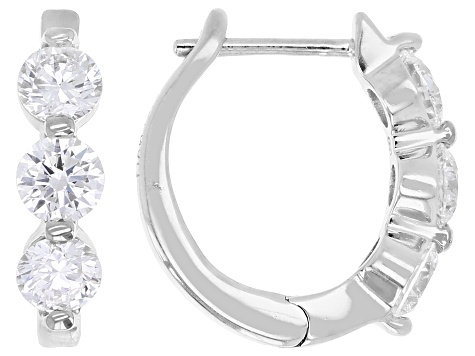 Round White Lab-Grown Diamond H SI Rhodium Over Sterling Silver Huggie Earrings 1.50ctw
