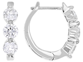 Round White Lab-Grown Diamond H SI Rhodium Over Sterling Silver Huggie Earrings 1.50ctw