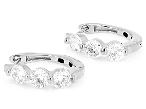 Round White Lab-Grown Diamond H SI Rhodium Over Sterling Silver Huggie Earrings 1.50ctw