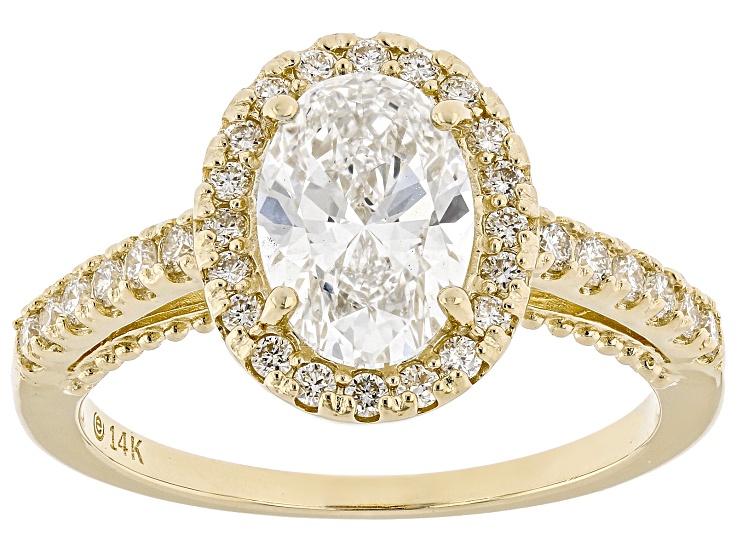 Certified Oval and Round White Lab-Grown Diamond H SI2 14K Yellow Gold Halo Ring 1.90ctw