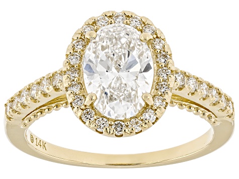 Certified Oval and Round White Lab-Grown Diamond H SI2 14K Yellow Gold Halo Ring 1.90ctw