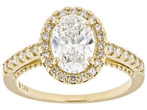 Certified Oval and Round White Lab-Grown Diamond H SI2 14K Yellow Gold Halo Ring 1.90ctw