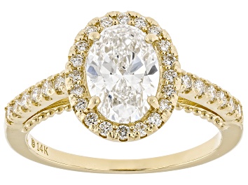 Picture of Certified Oval and Round White Lab-Grown Diamond H SI2 14K Yellow Gold Halo Ring 1.90ctw